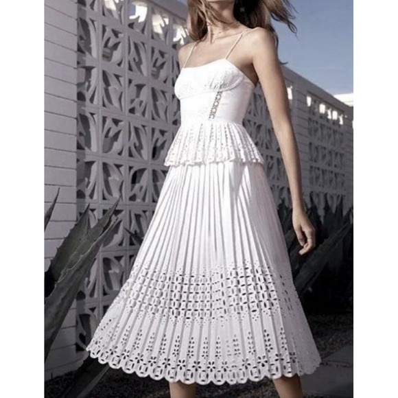 Gianni Bini- SZ 4 Lana White Eyelet Peplum Lace Midi Spaghetti Strap Dress - Picture 1 of 7